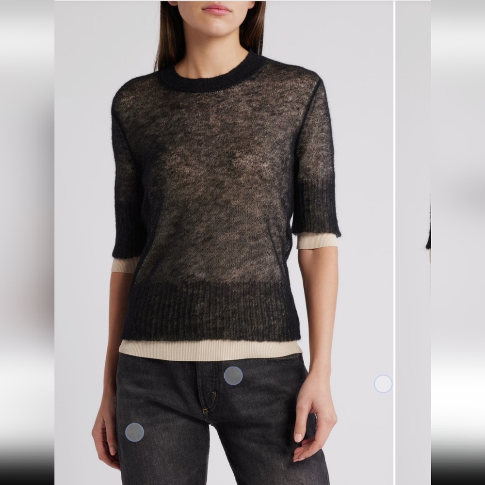 NWOT Boss Small layered sheer short sleeve crew neck Mohair blend sweater